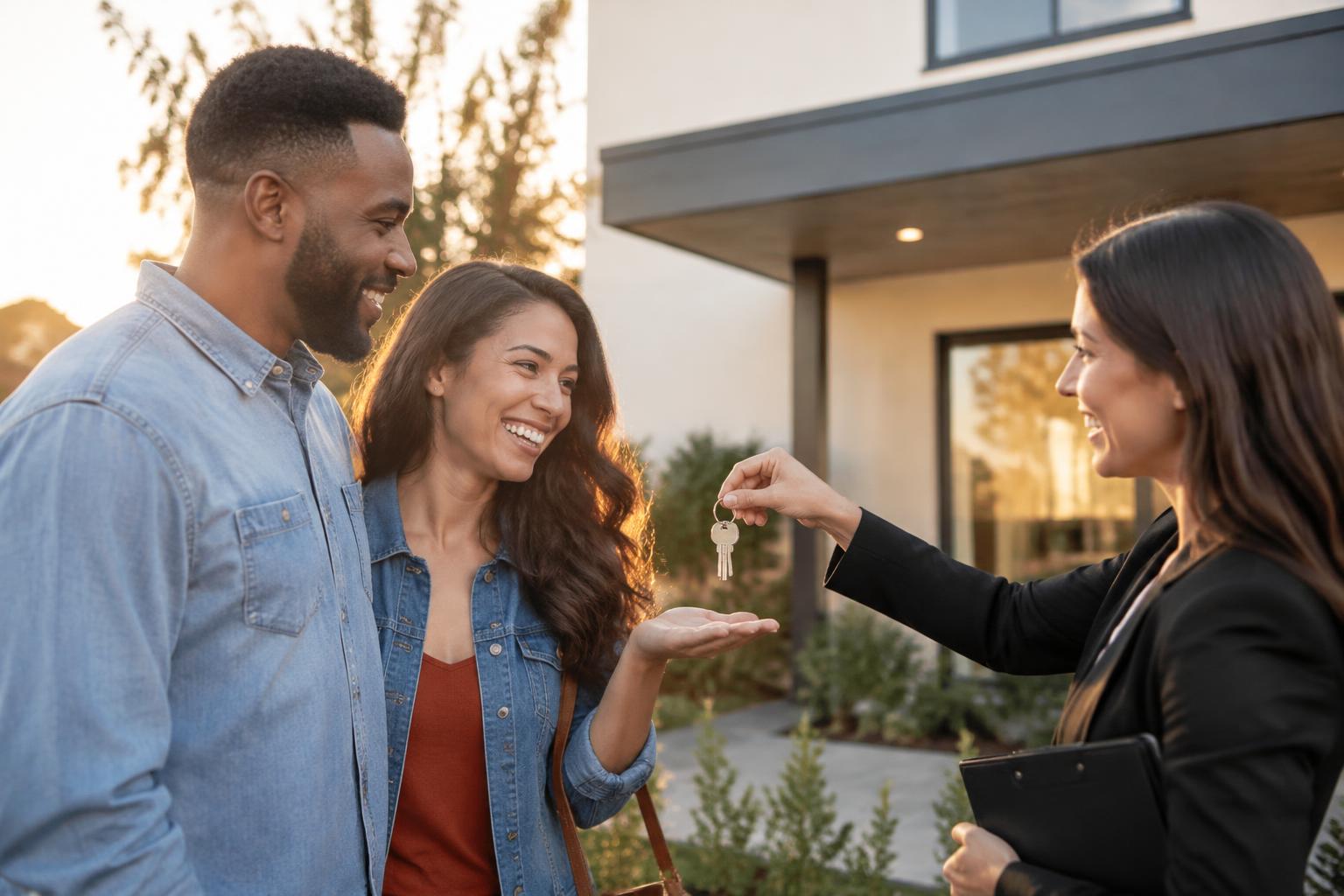 Couple receiving keys to their new home